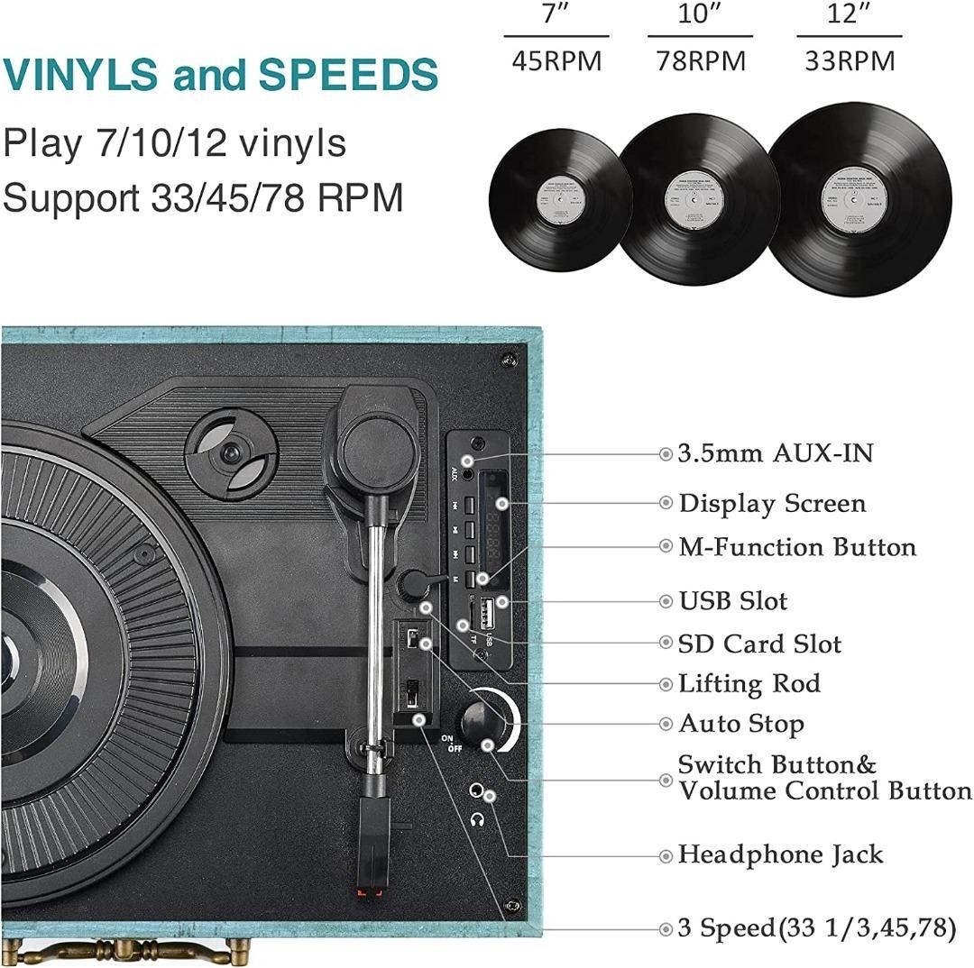 Wockoder Record Player with Speakers Turntable Wireless Portable LP