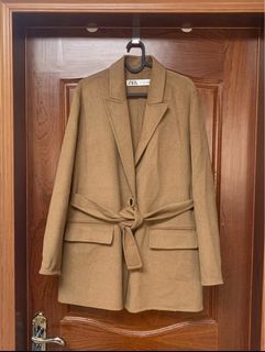 ZARA Camel 51% Wool Coat Belted Wrap Coat Autumn/Winter Jacket