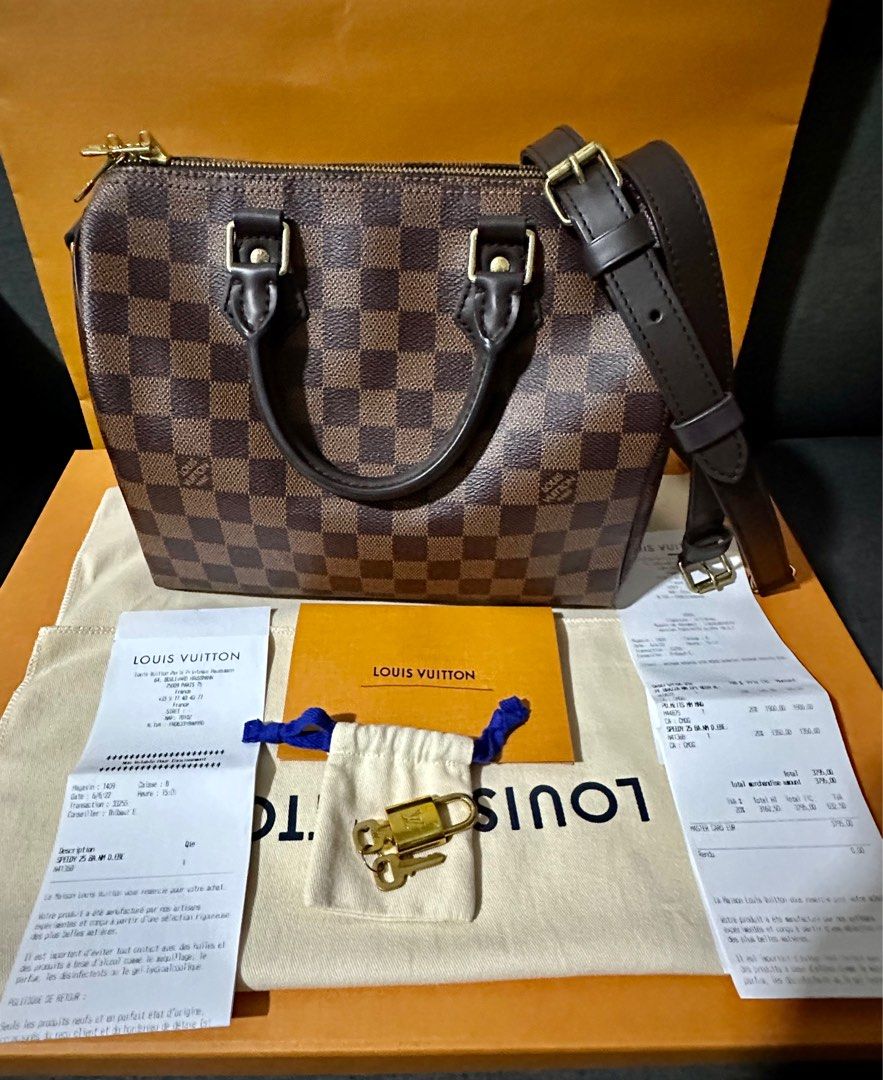 Authentic Louis Vuitton Speedy Bandouliere 25 in Damier Ebene