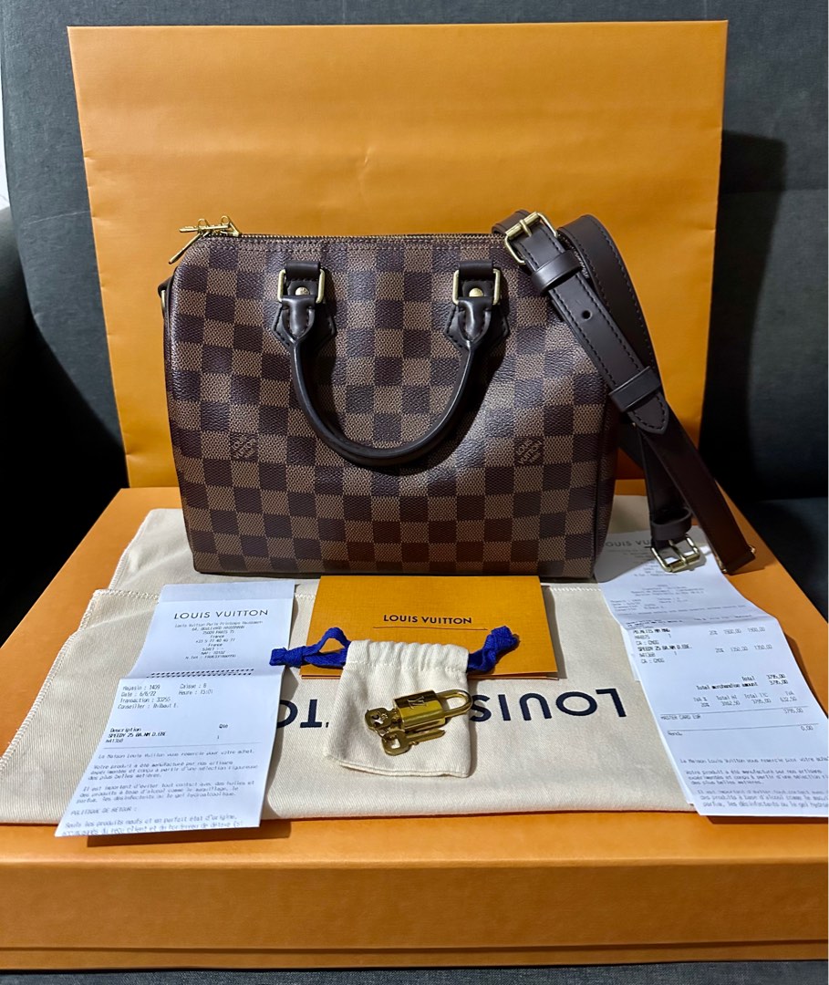 AUTHENTIC LOUIS VUITTON DAMIER EBENE SPEEDY 25 DATECODE:SP0016 (LV2035),  Luxury, Bags & Wallets on Carousell