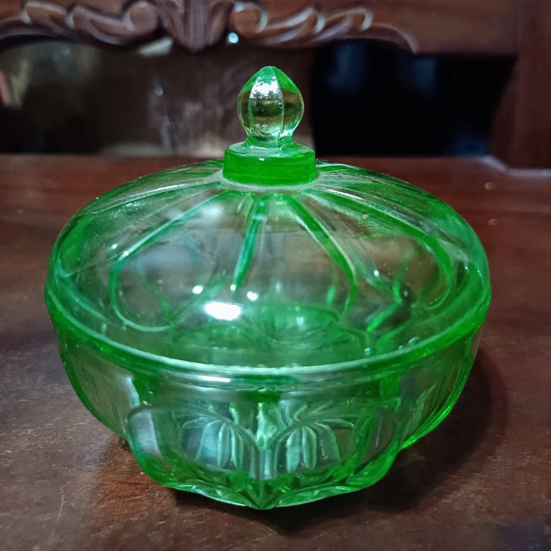 1930s Vintage Uranium Candy Dish with Lid, Furniture & Home Living