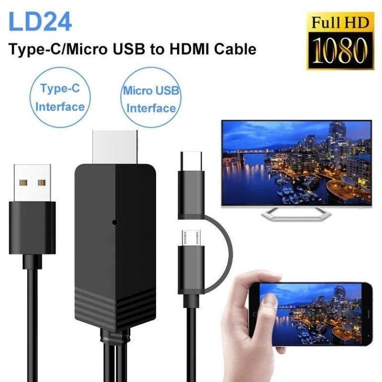  Weton 2-in-1 USB Type C Micro USB Android Phone to TV HDMI Cable ,MHL to TV HDMI Adapter 1080P HDTV Mirroring & Charging Cable for Android  Smartphone Tablets to TV Projector Monitor,6.6ft 