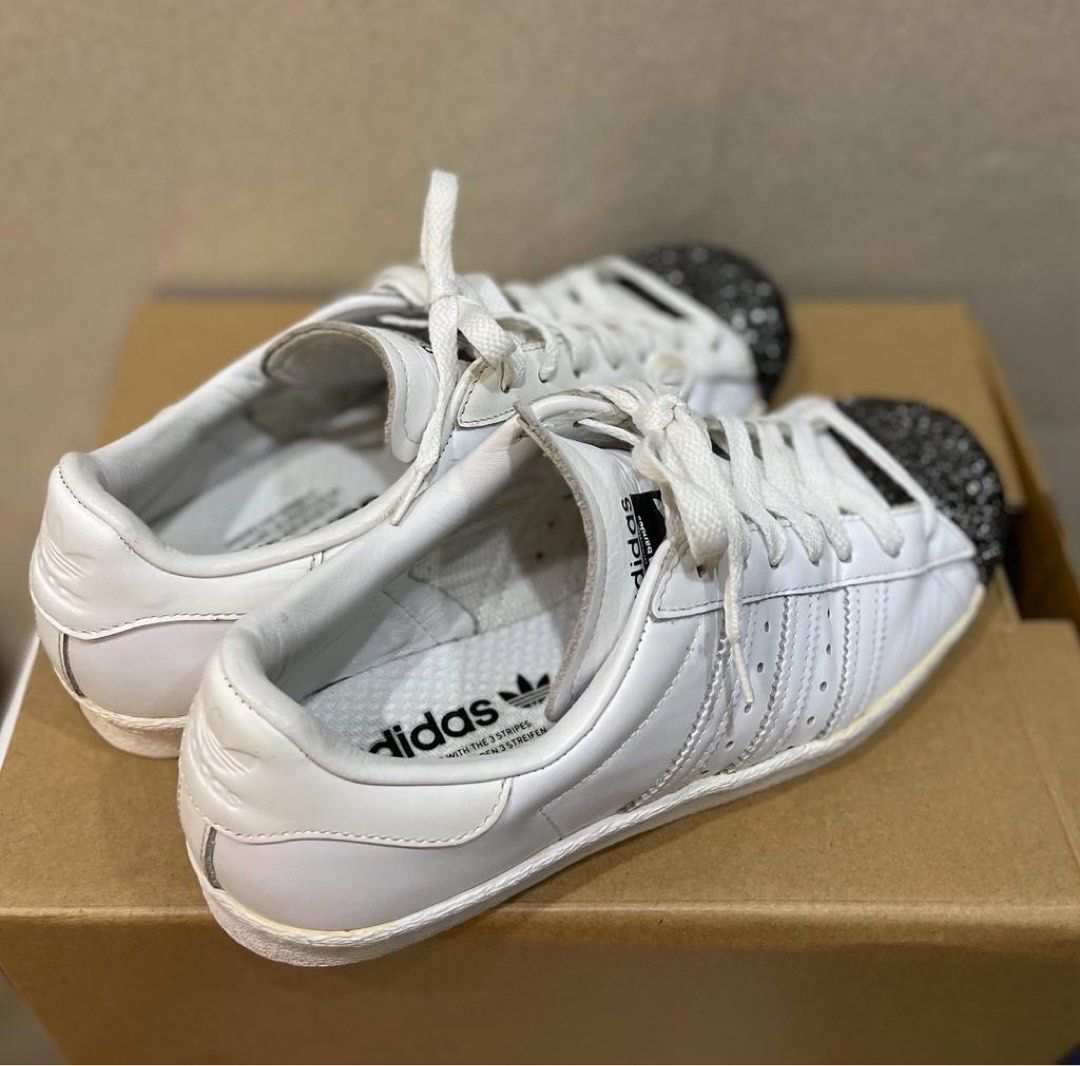 Adidas Super Star Size 8 White with Glitter Metal Toe