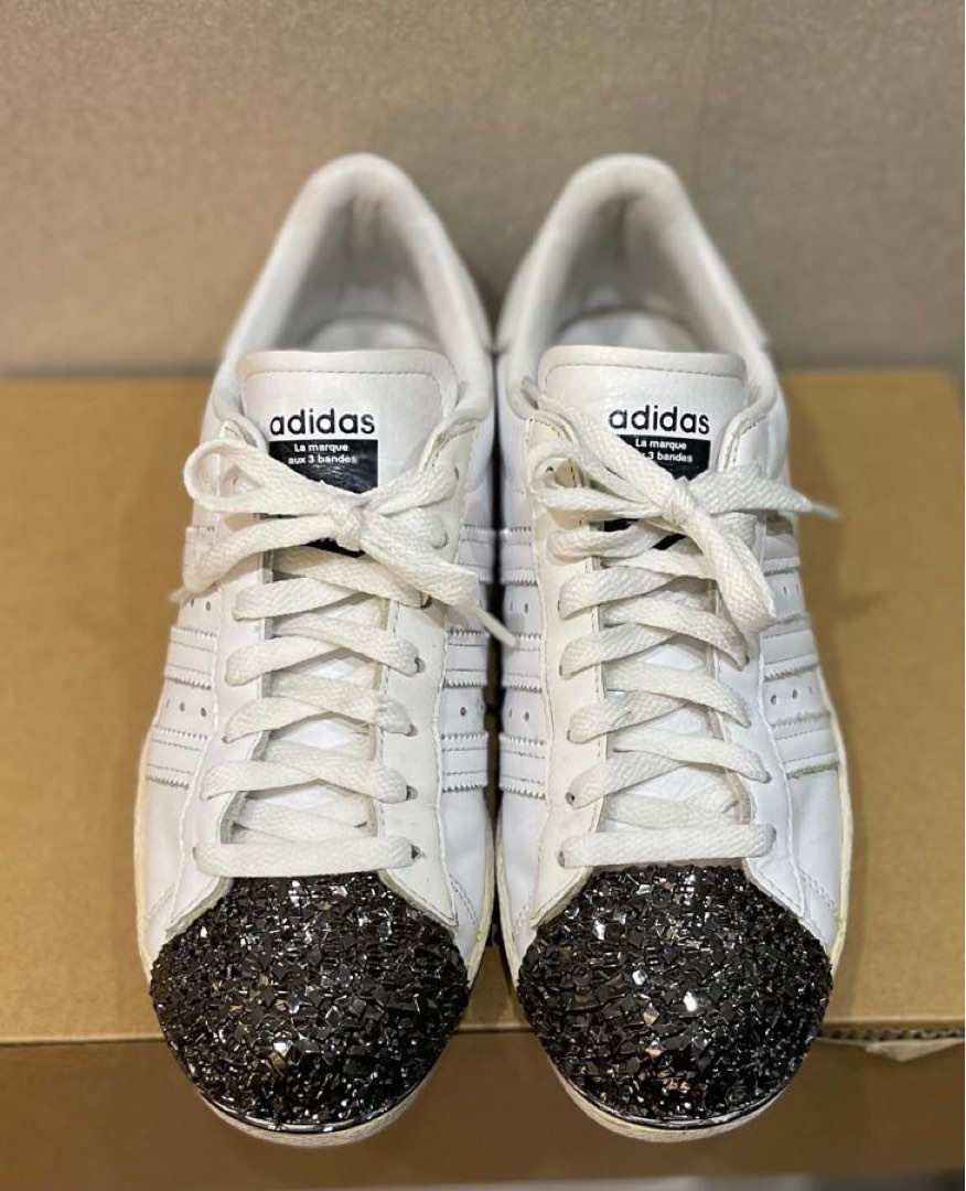 Adidas Super Star Size 8 White with Glitter Metal Toe Women s Fashion Footwear Sneakers on Carousell