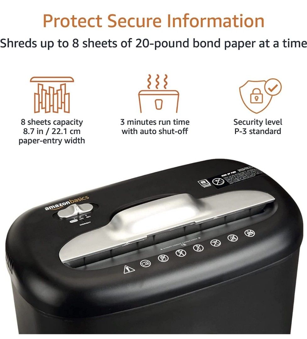 Amazon Basics 8Sheet Cross Cut Paper Shredder and Credit Card Shredder