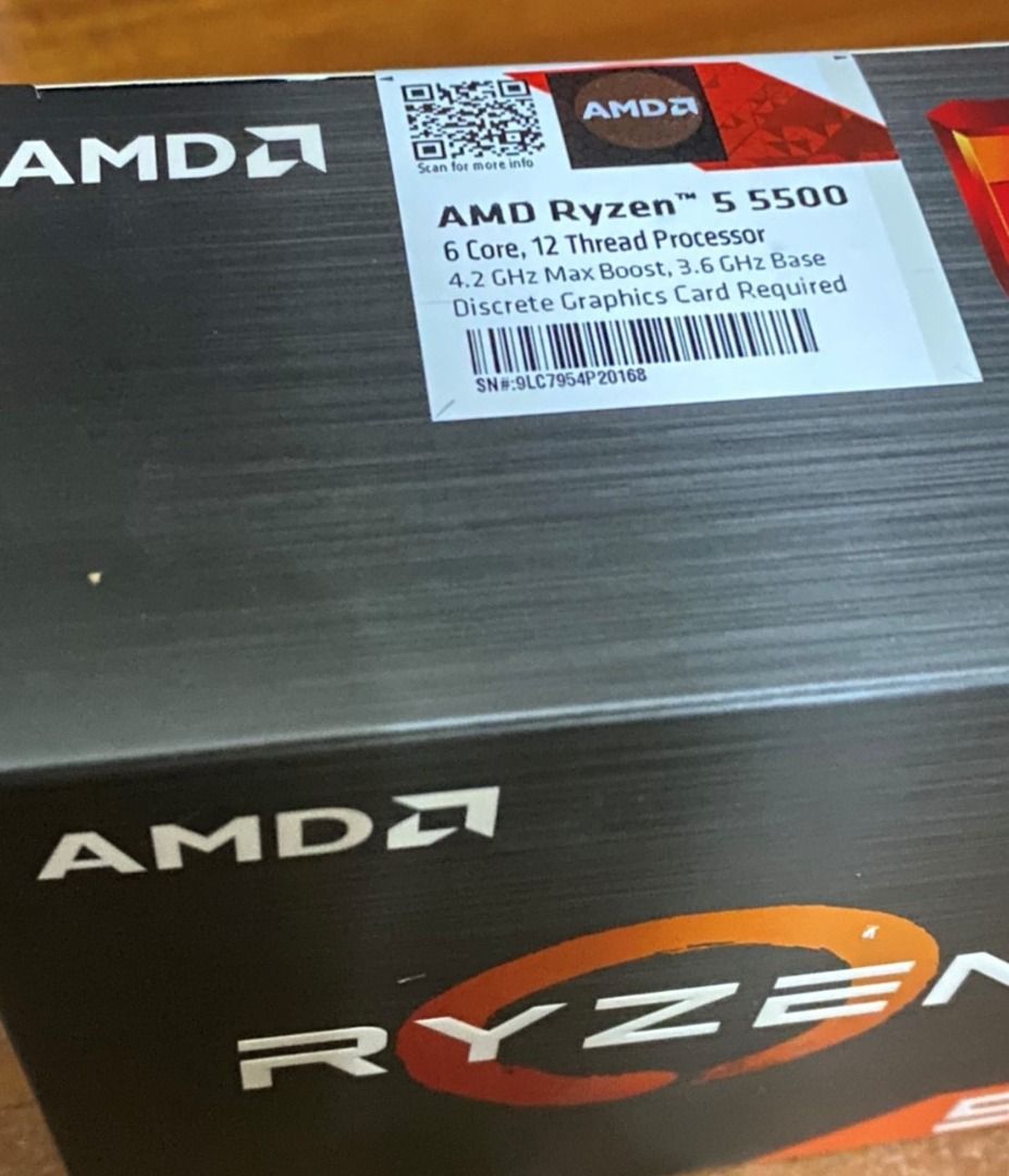 AMD RYZEN R5-5500 CPU 全新未拆封6核12線程,非3500 3600 5600X 10400