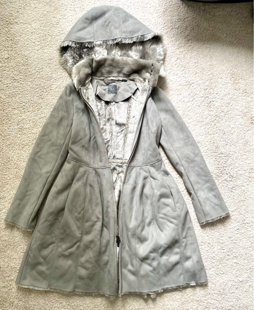 Armani Exchange Suede Faux Fur Coat, 女裝, 外套及戶外衣服- Carousell