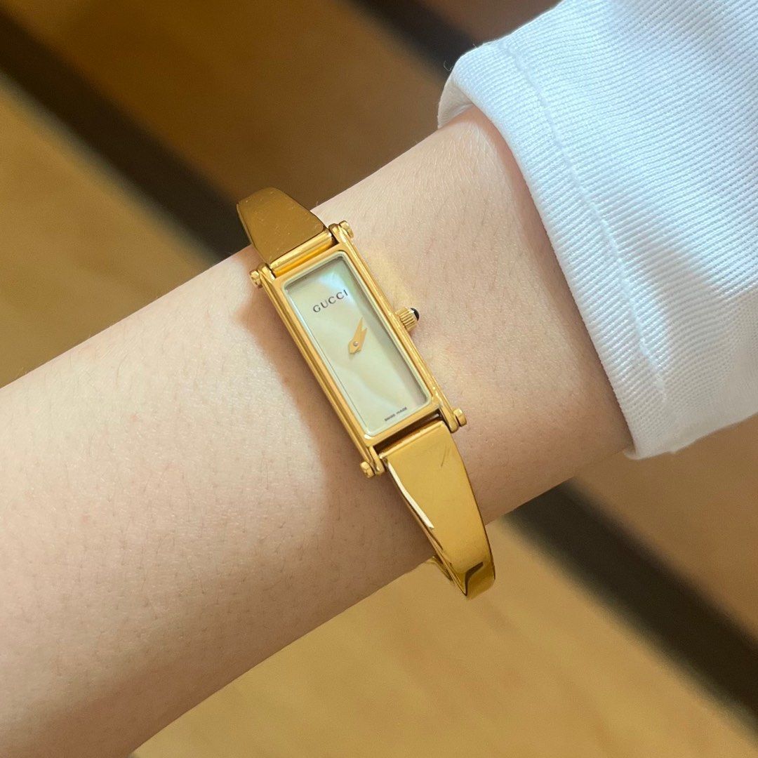 Authentic Preloved Gucci Mother of Pearl Face Gold Steel Bangle
