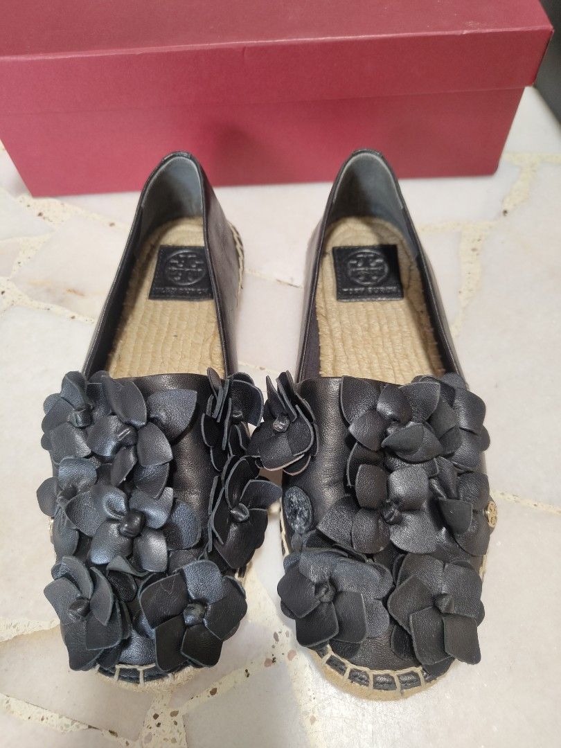 Tory burch black leather espadrilles sale