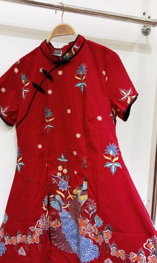 Batik Katun Model Cheongsam Fesyen Wanita Pakaian Wanita Gaun