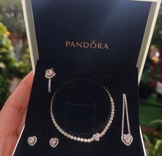 💙BIG SALE PANDORA AUTH ELEVATED HEART NECKLACE/ RING / EARRINGS AND TENNIS BRACELET SET