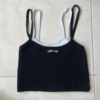 Black-Silver Tinsel Knitted Cami Crop-Top - Glamorous
