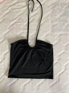 Black halter tank crop top