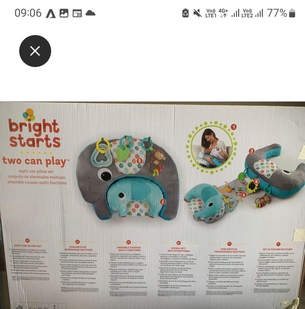 Bright Starts Two Can Play Multi Use Tummy Time and Prop Pillow Set
