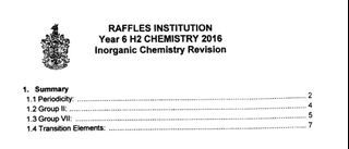 CHEAP RI H2 INORGANIC CHEMISTRY SUMMARY NOTES