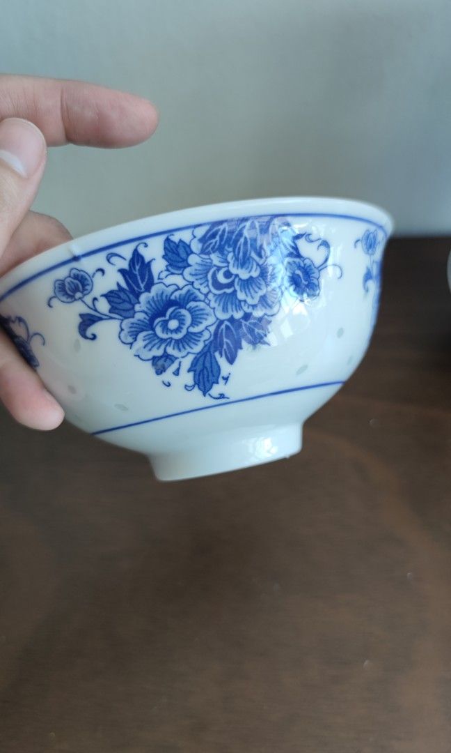 Chinese rice bowl traditional blue design with rice grain, Furniture