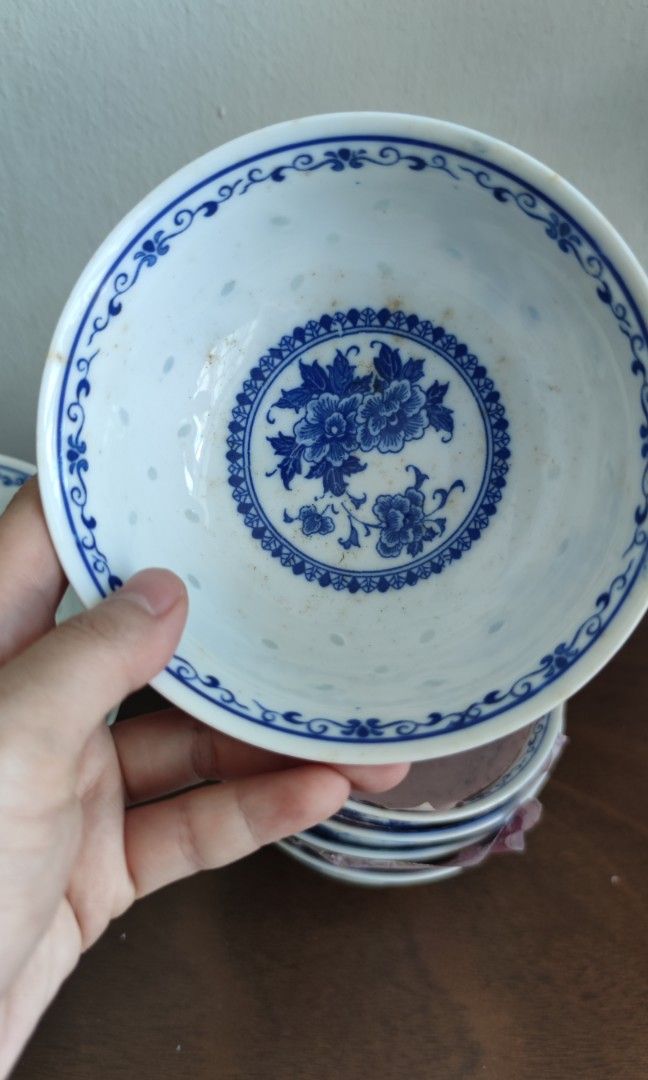 Chinese rice bowl traditional blue design with rice grain, Furniture