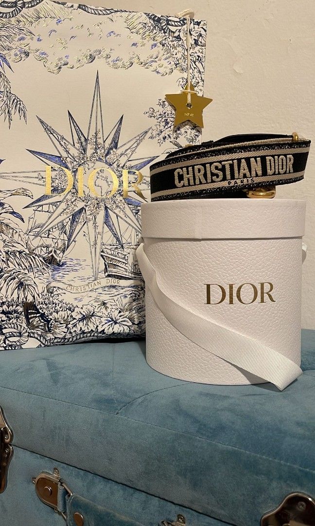 Adjustable Shoulder Strap with Ring Beige Multicolor Christian Dior Paris  Embroidery