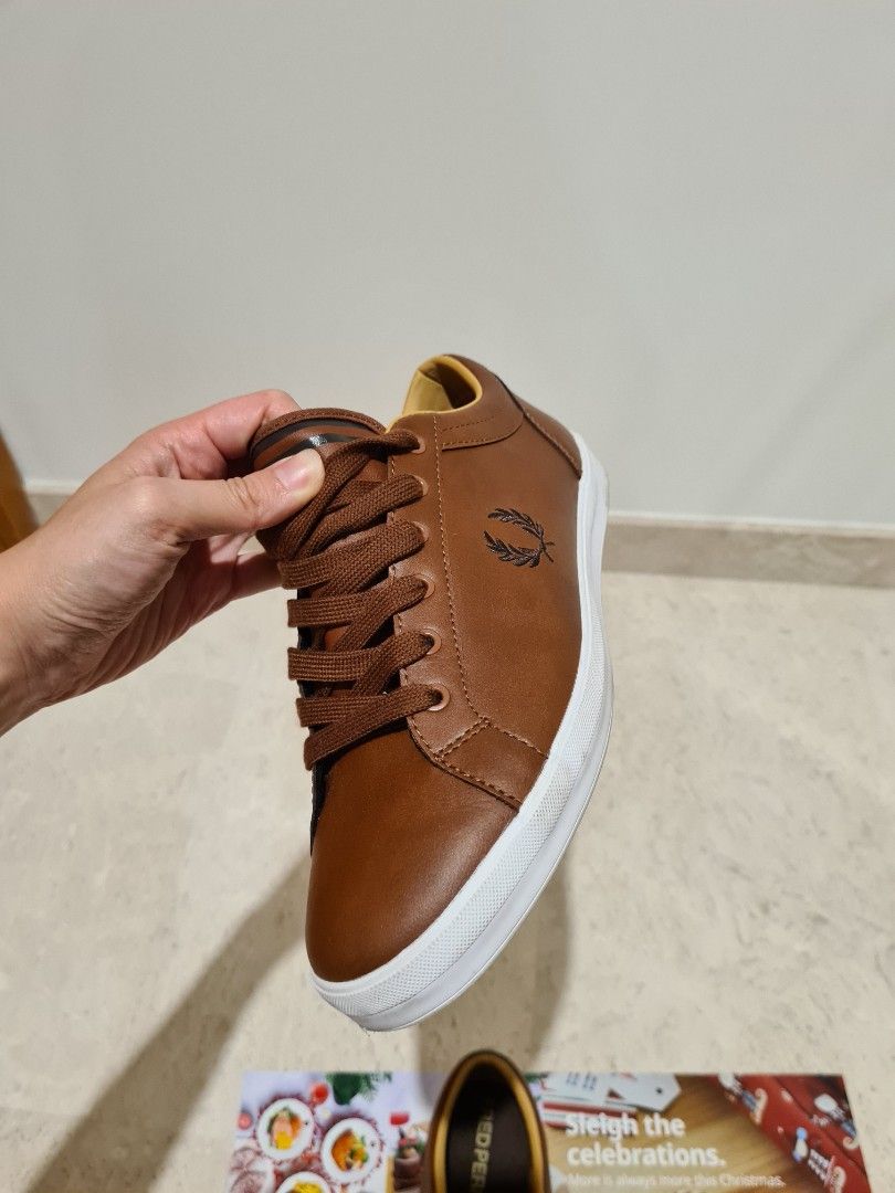 Fred Perry Baseline Leather Plimsols in Tan Size 7