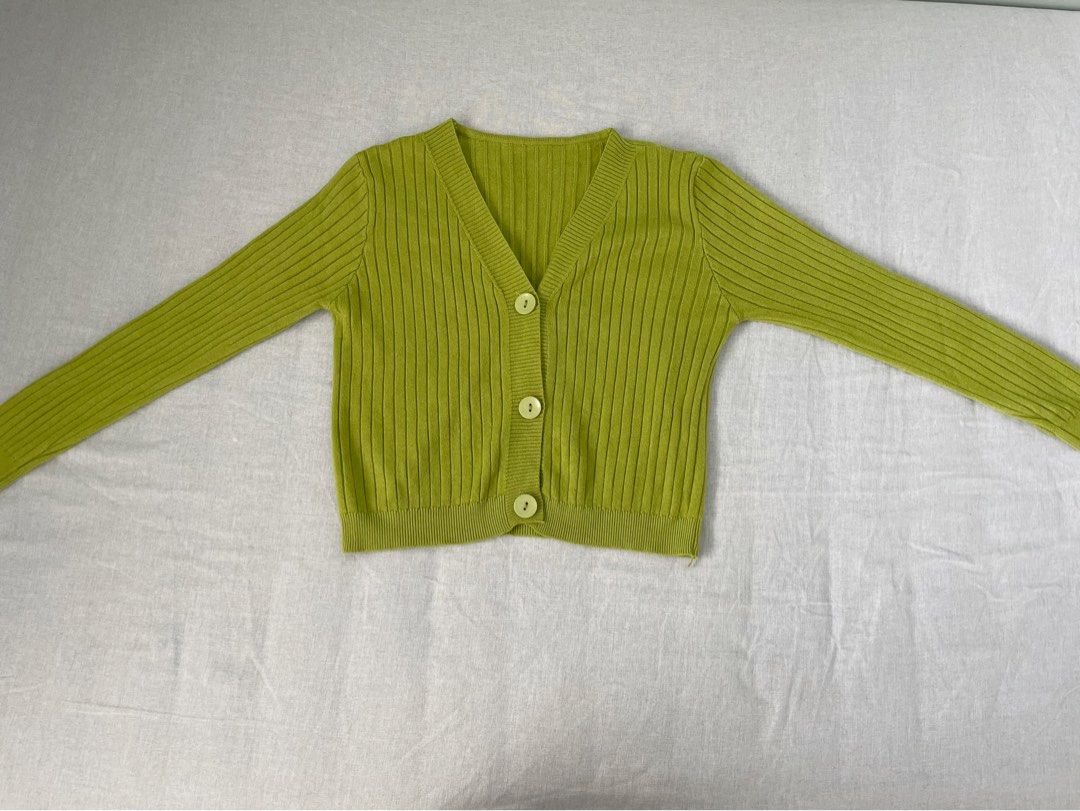 Green Crop Cardigan, Women's Fashion, Coats, Jackets and Outerwear on