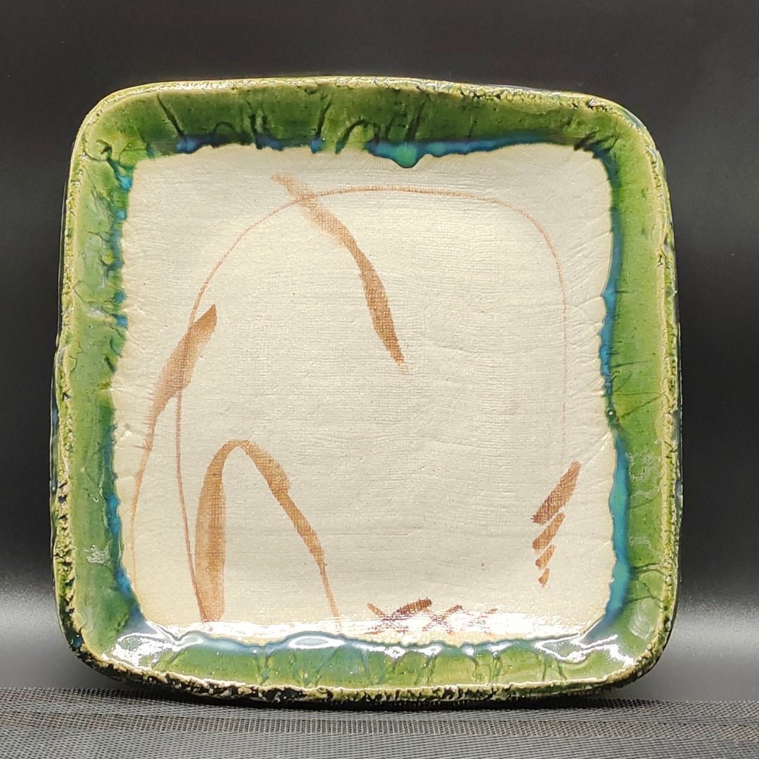 Handcrafted and Hand Painted Stoneware Pottery Square Serving Dish