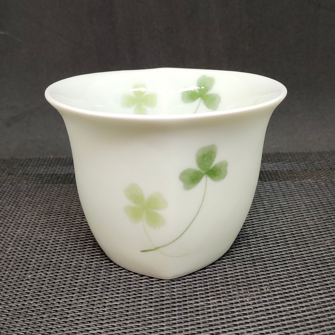 Heart Shape with Lucky Clover Design Ceramic Cup, Furniture & Home