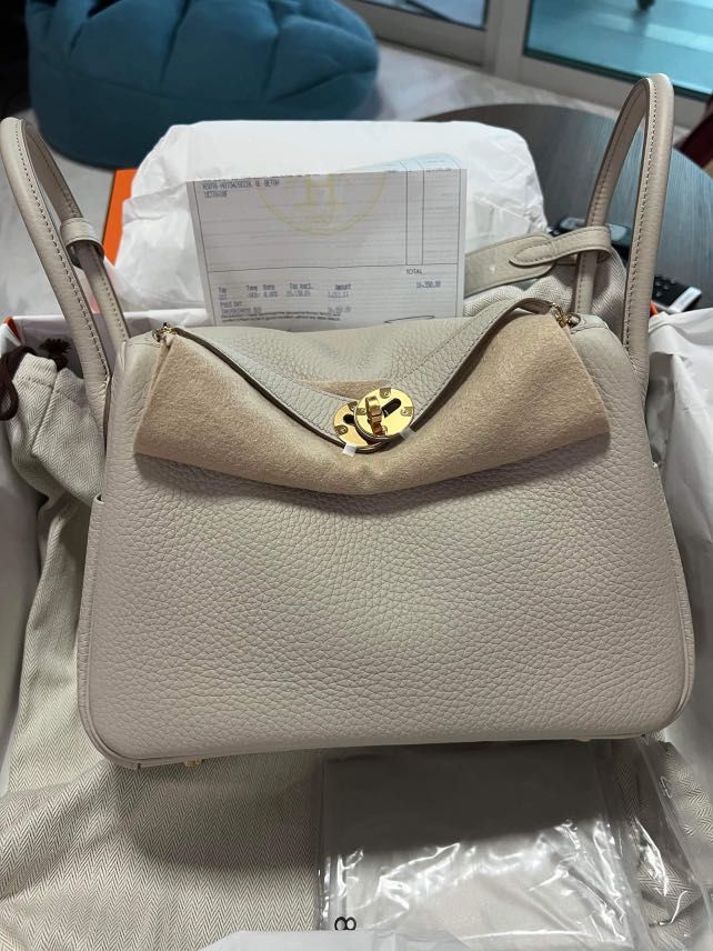 Hermes Lindy 30 Bag 8L Beton Swift And Crocodile Handle GHW