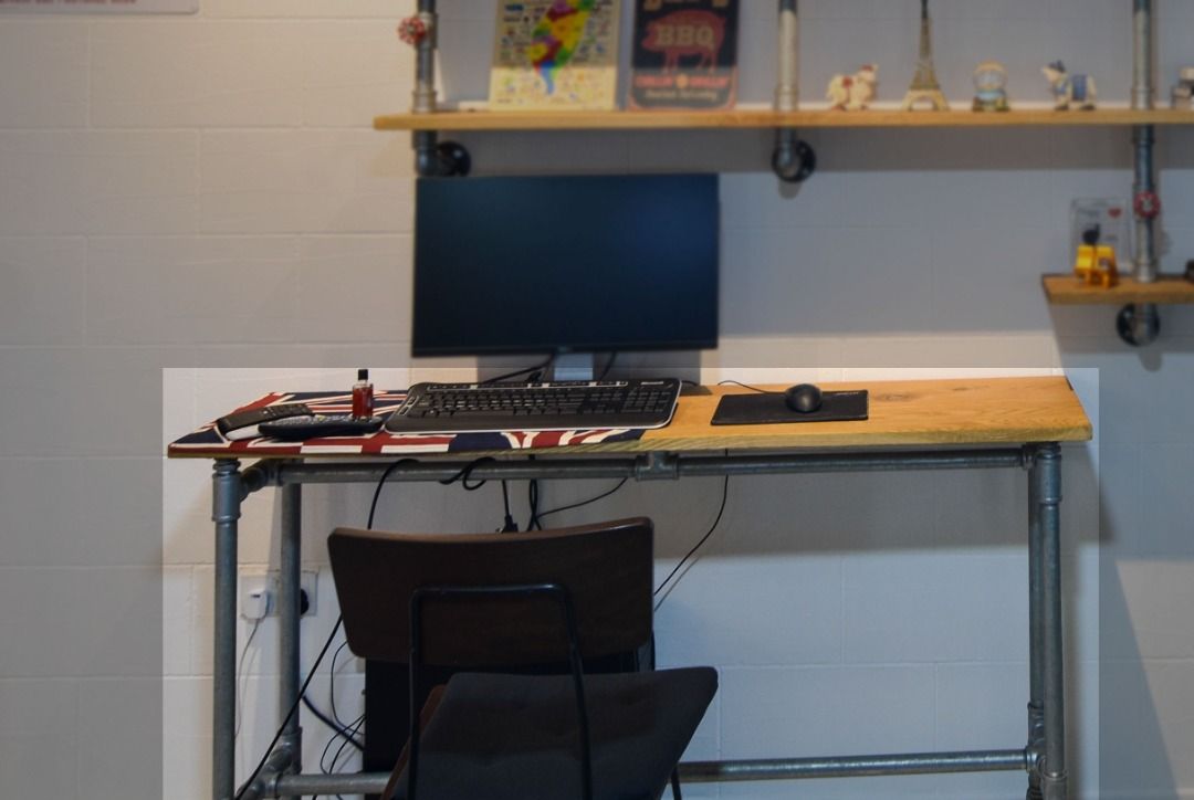 Industrial style high table (solid wood, industrial piping, castor ...