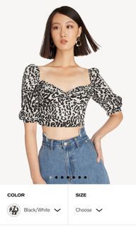 (L) Pomelo Puff Sleeve Crop Top in Black & White