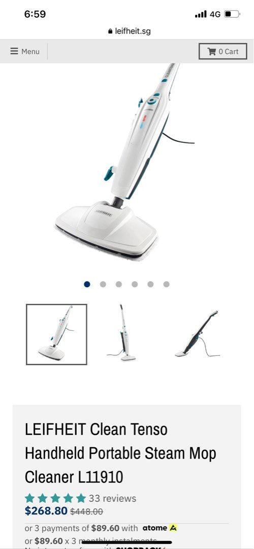 LEIFHEIT Clean Tenso Handheld Portable Steam Mop Cleaner, TV & Home Appliances, Vacuum Cleaner