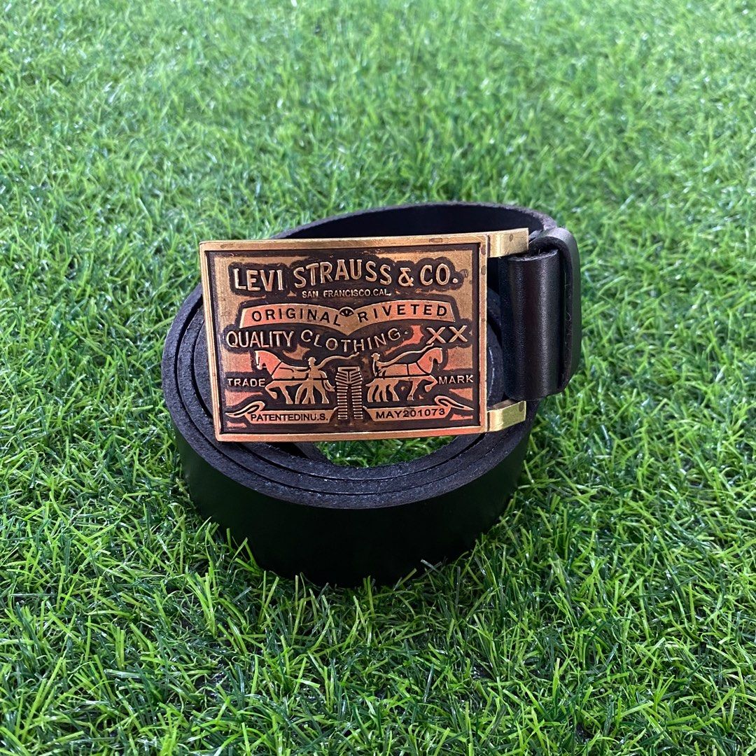 Levis Square Solid Brass Buckle Belt Genuine Leather Black Men s Fashion Watches Accessories Belts on Carousell