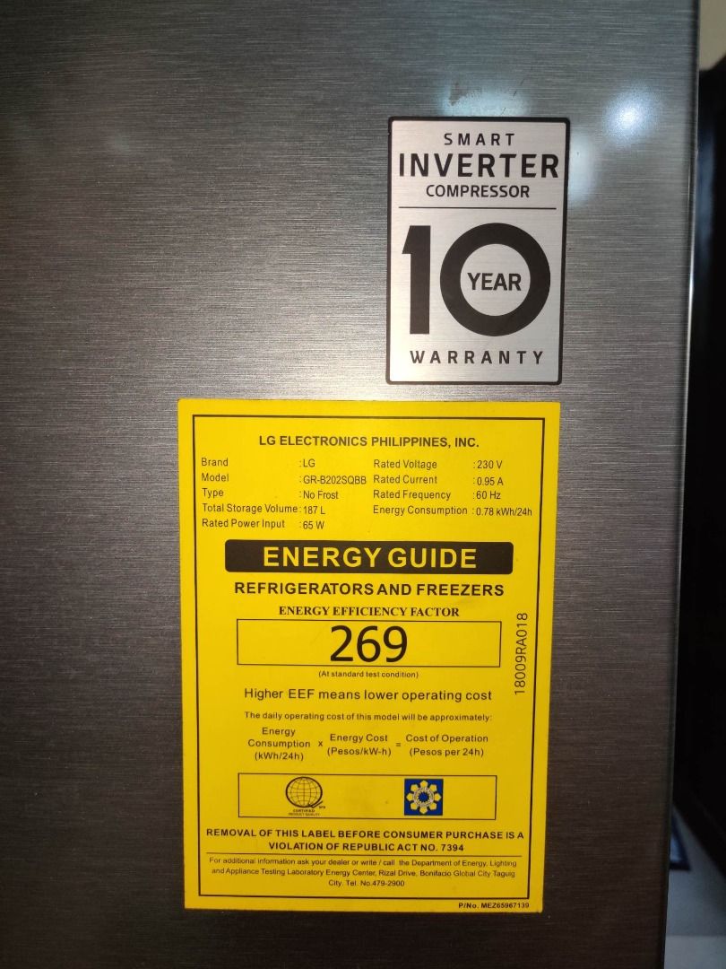 Lg refrigerator electricity consumption sale