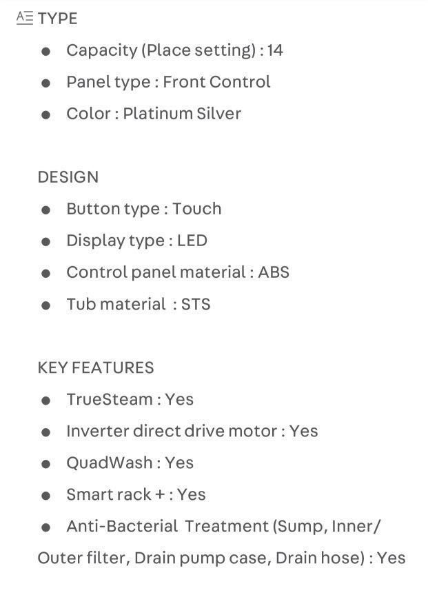 LG DFB425FP True steam Dishwasher, TV & Home Appliances, Kitchen