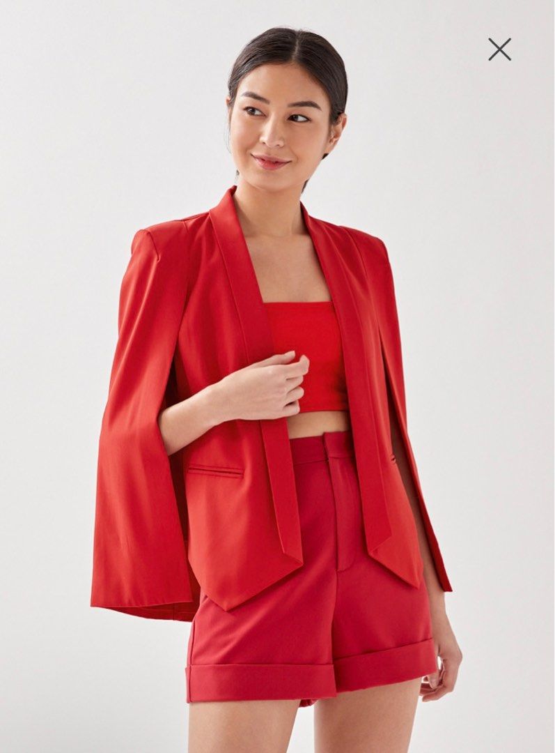 Red new arrivals cape blazer