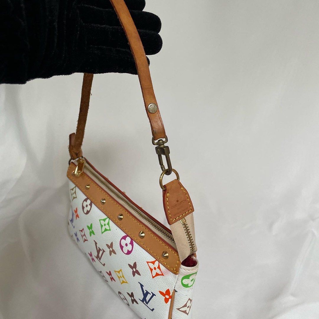 Y2K Louis Vuitton Takashi Murakami White Rainbow Pochette w/ Crossbody Strap