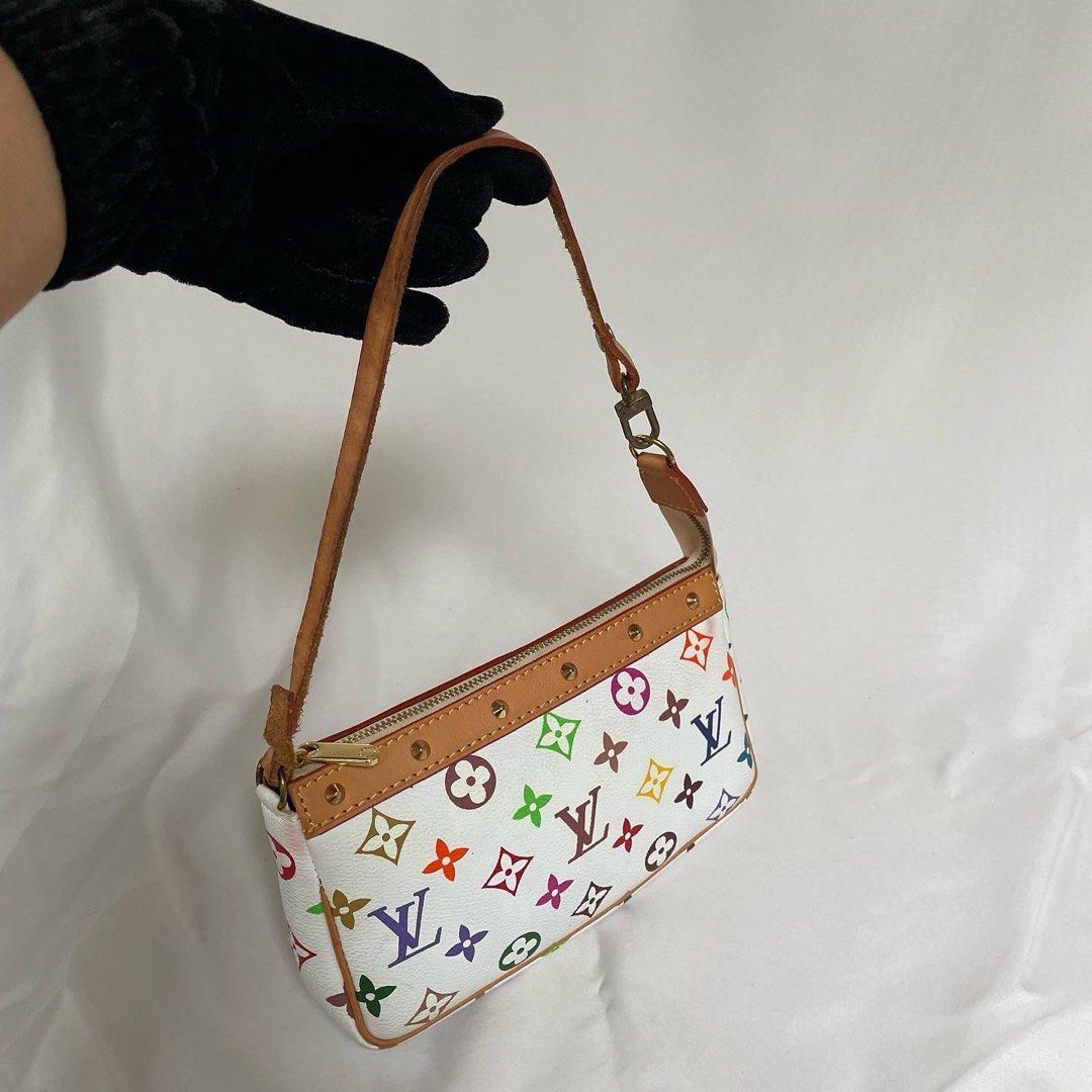 Y2K Louis Vuitton Takashi Murakami White Rainbow Pochette w/ Crossbody Strap