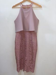 (M) NEW! Tansshop Halter Midi Lace Dress in Pink