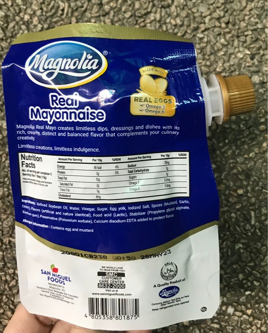 Magnolia Real Mayonnaise 80mL (Category: Packaged & Instant Food) located in Manila. Submitted by rotalie (Listing ID 1208341878, Image 2). Description: Magnolia Real Mayonnaise 80mL #inManila #inQC #inMandaluyong #inMakati #inTaguig #inPasig #inMarikina #inCainta #inAntipolo Delivery thru Lalamove or Grab express c/o buyer from Sampaloc Manila. Payment via bank transfer or GCash before shipping :) For further inquiries, pls call us 09153264002 :