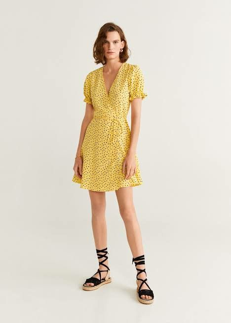 Mango Yellow Polka Dot Wrap Dress Women s Fashion Dresses Sets