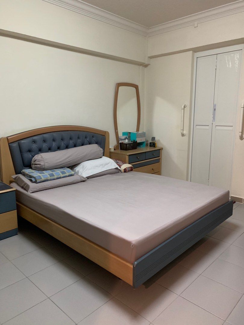 Full set Master bedroom Queen bed, wardrobe, dresser, side table set, Furniture & Home Living