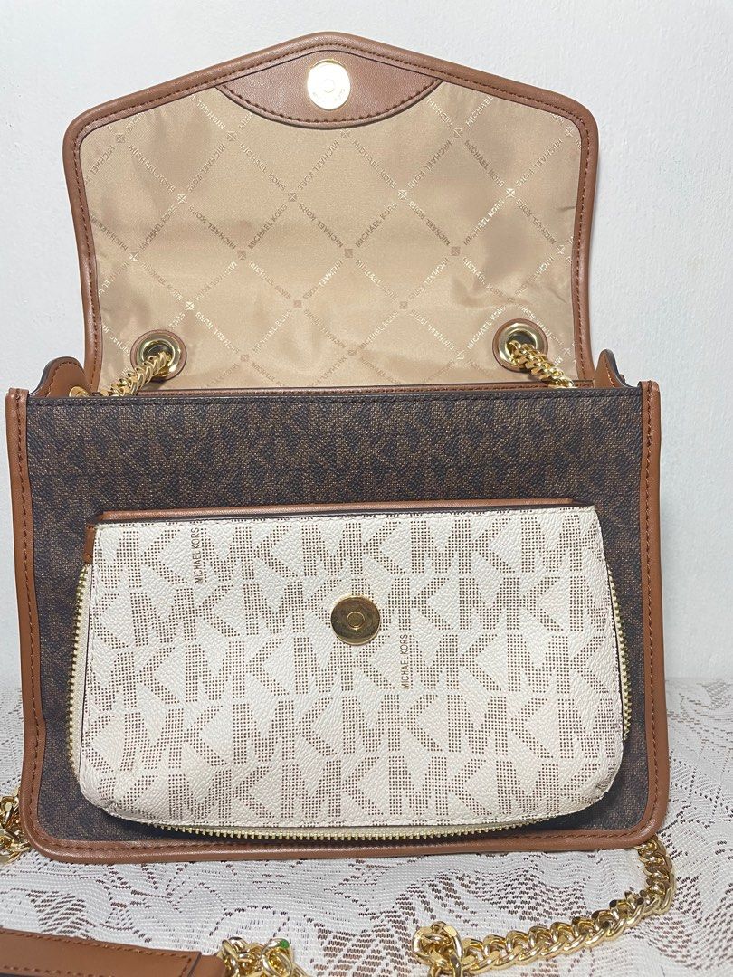 Michael Kors Regina Medium Signature Flap Shoulder Bag Vanilla Multi