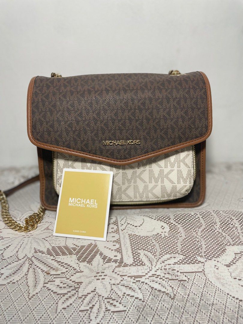 Michael Kors Regina Medium Signature Flap Shoulder Bag Vanilla Multi