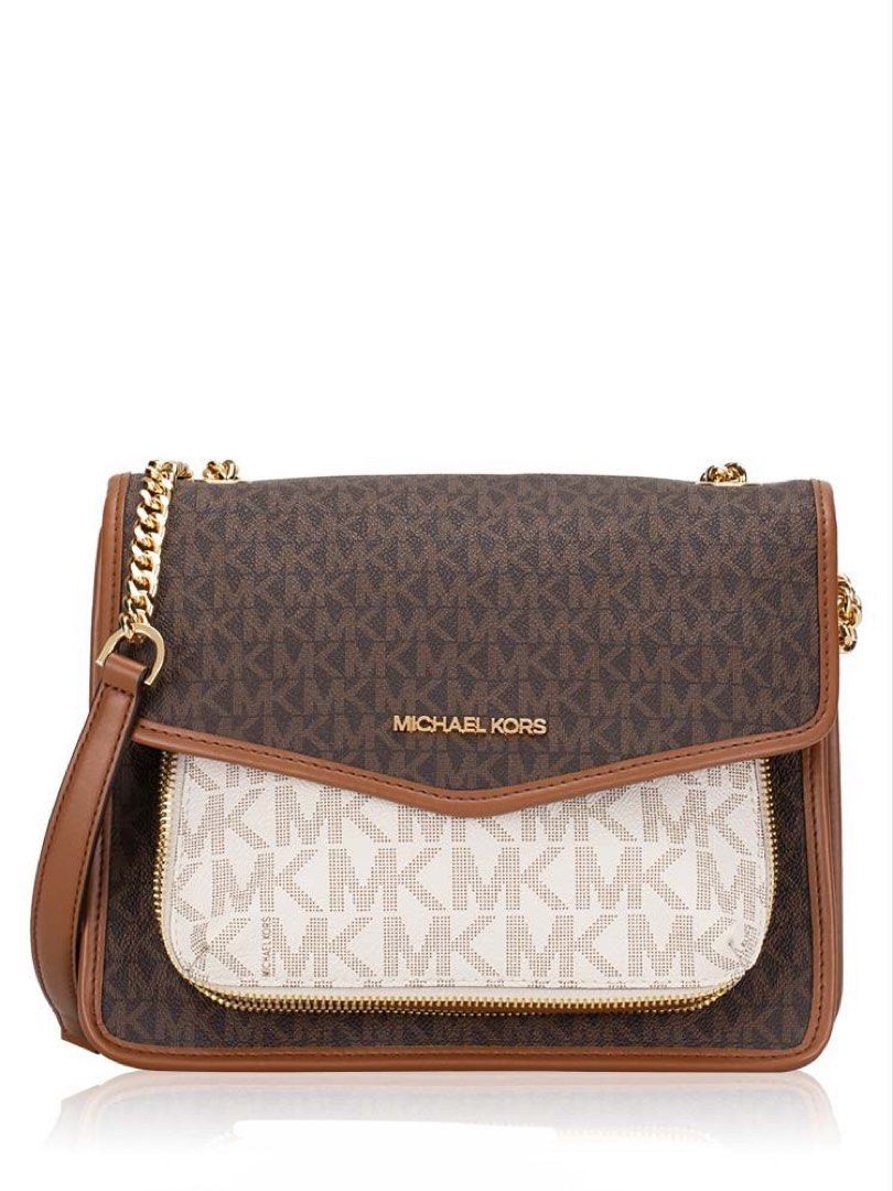 Michael Kors Regina Medium Signature Flap Shoulder Bag Vanilla Multi