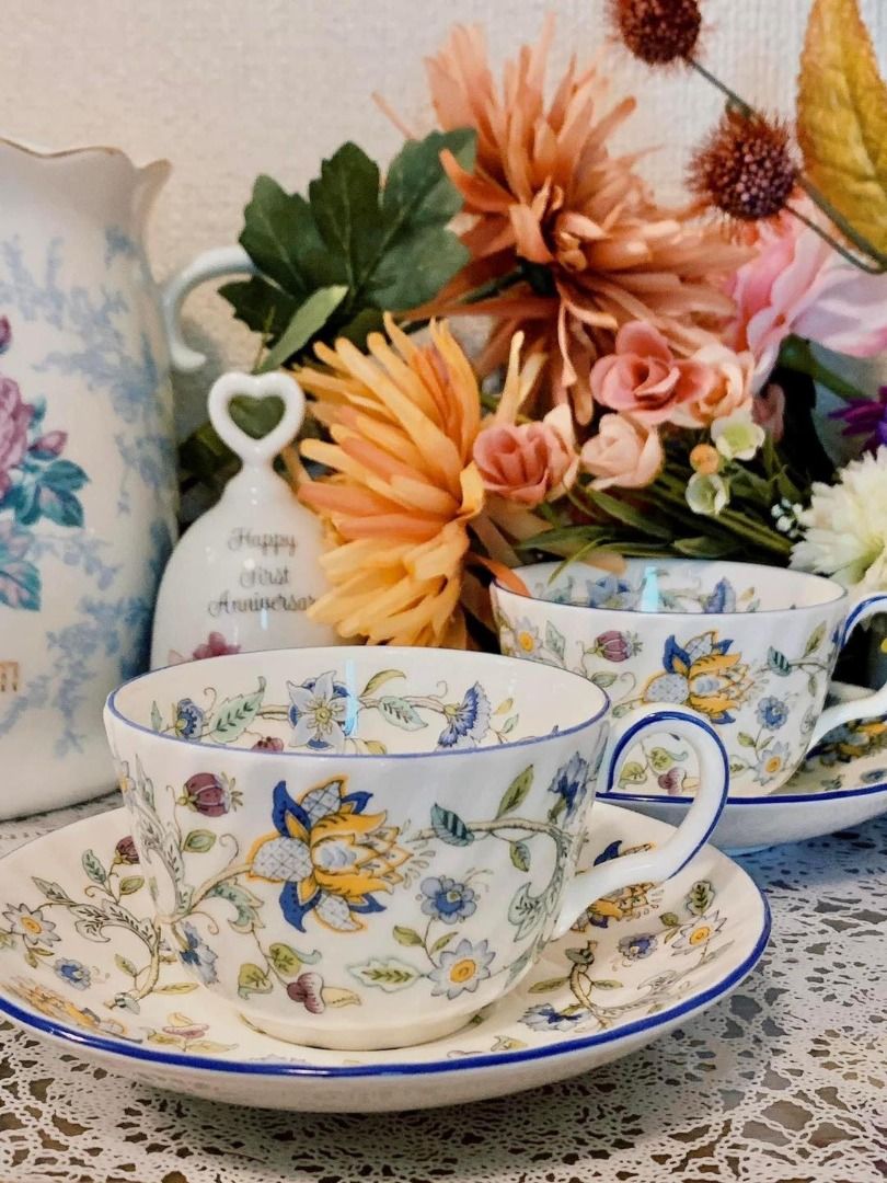 MINTON Haddon Hall Blue Made in England Cup & Saucer 2 Set, Furniture