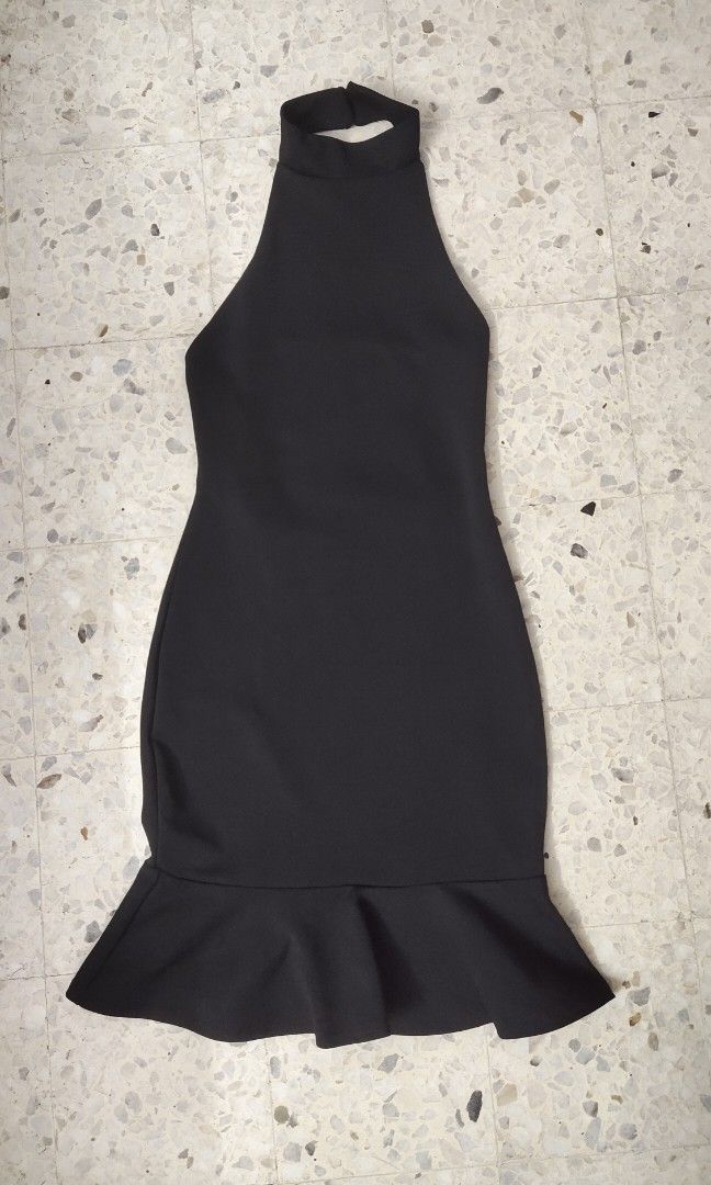 Missguided black top halter neck dress