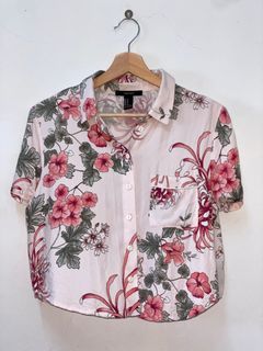 (M/L) Forever 21 Floral Crop Shirt CNY in Pink