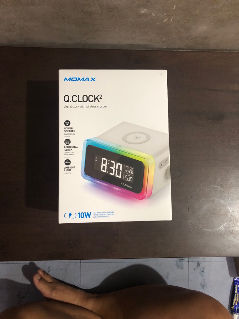 MOMAX Q Clock 2 Digital clock with wireless charger & Speaker, Mobile