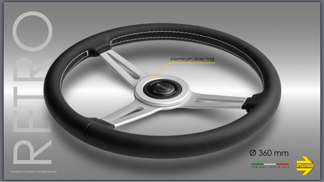 MOMO RET36BK2S Retro 360 mm Leather Steering Wheel, Black MOMO