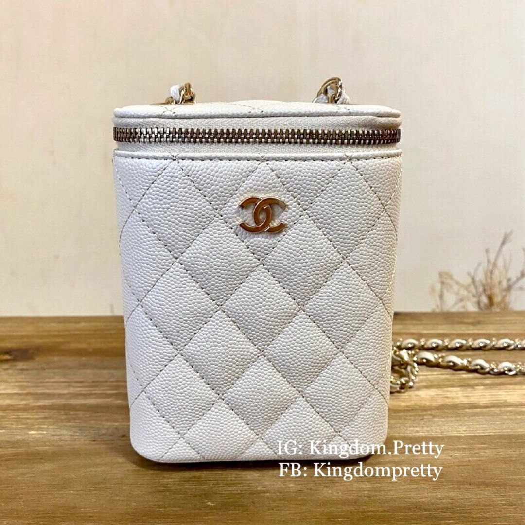 Preorder Chanel Vertical Vanity Box in Caviar Leather Ivory, Gold
