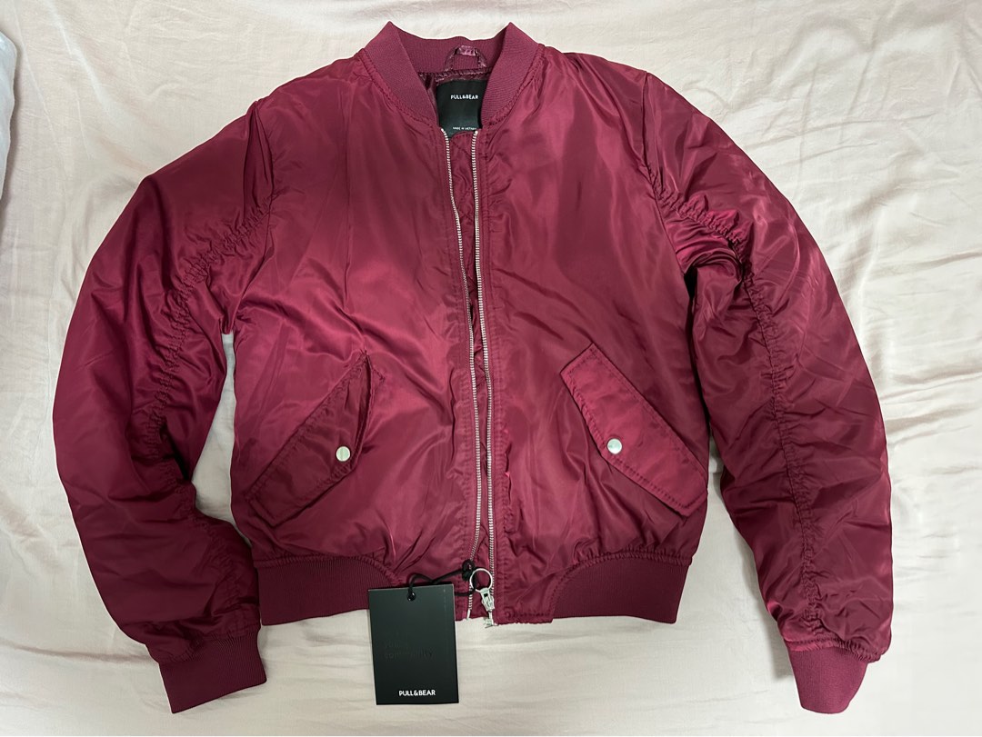 Pull and bear red bomber jacket online